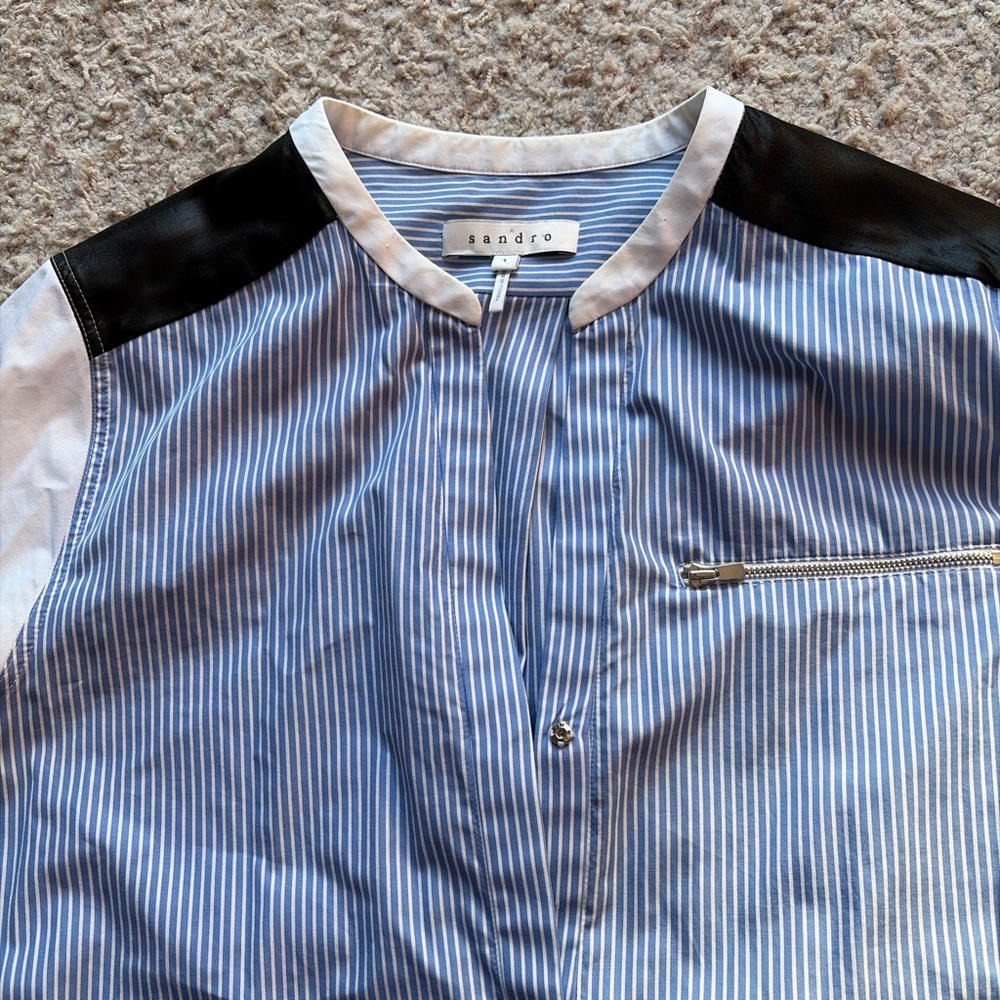 Sandro Striped Blouse with Black and White Details